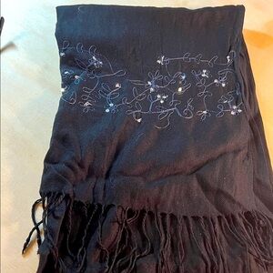 Embroidered Black Sequins Scarf